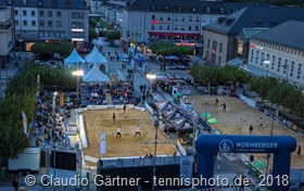 Beach-Tennis Court 1 und Anlage am Kleinen Markt in Saarlouis, Deutsche Meisterschaften Beach-Tennis, Saarlouis, 24.08.2018, Foto: Claudio Gärtner